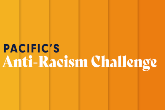 An orange box with "Pacific's Anti-Racism Challenge" logo.