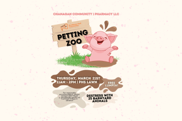Event Flyer that displays a happy pig that is excited to be pet at the petting zoo.