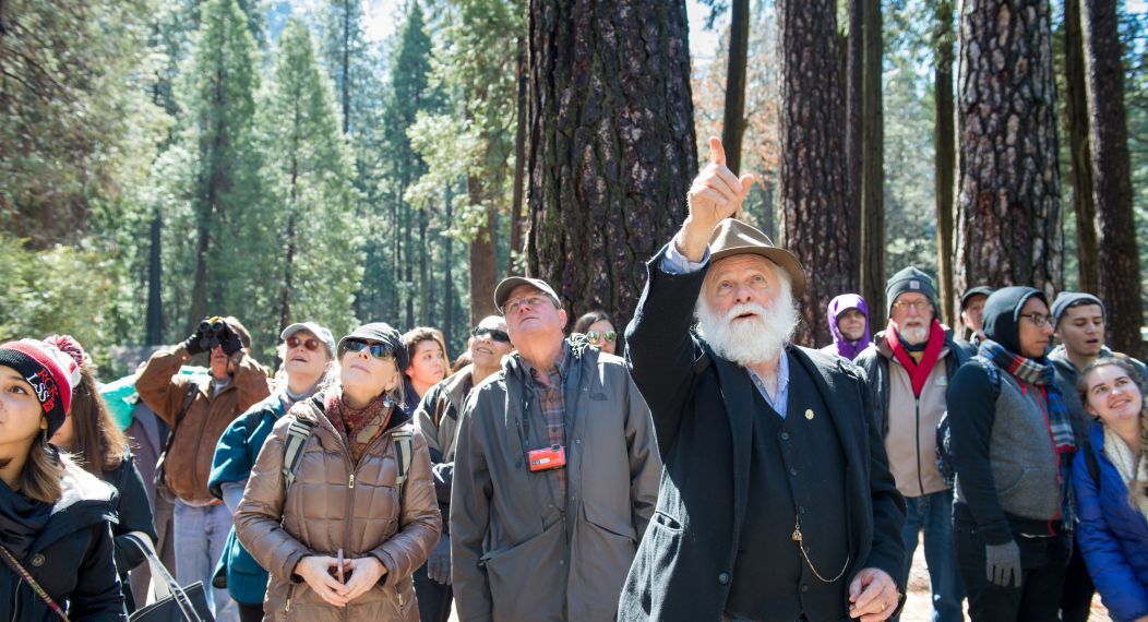 As part of the John Muir Symposium, participants traveled to Yosemite National Park. John Muir reenactor Frank Helling provided stories of the history, geology and natural history of the Central Valley, Sierra Nevada and Yosemite.