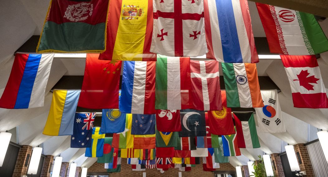 flags in the Bechtel Center
