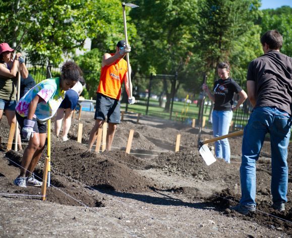 students working in Robb Garden